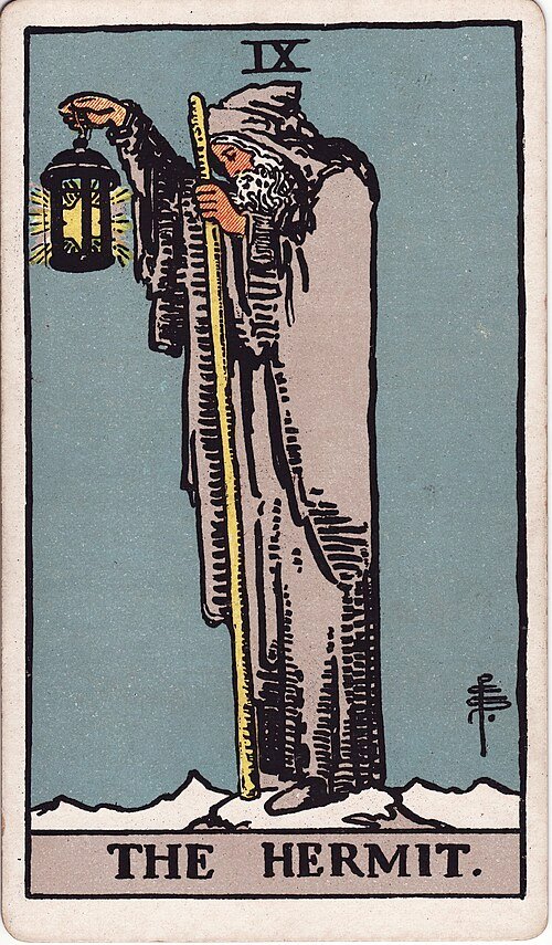 The Hermit, Rider–Waite–Smith tarot card illustrated by Pamela Colman Smith