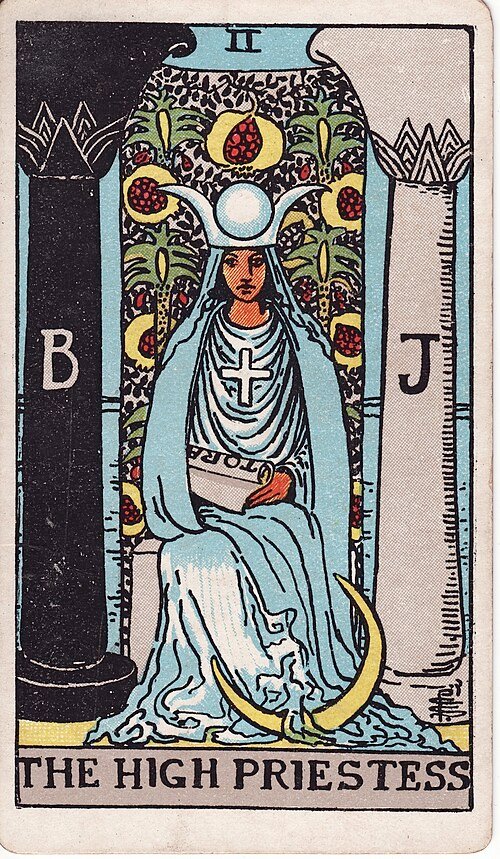 The High Priestess, Rider–Waite–Smith tarot card illustrated by Pamela Colman Smith