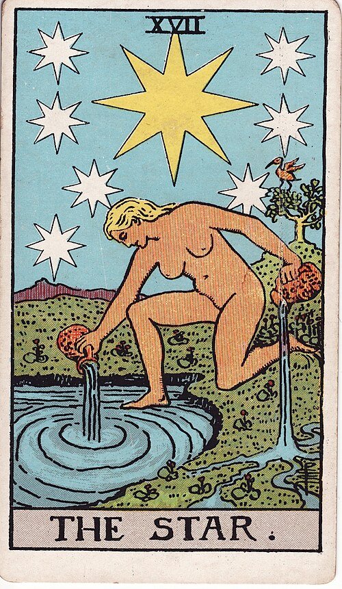 The Star, Rider–Waite–Smith tarot card illustrated by Pamela Colman Smith